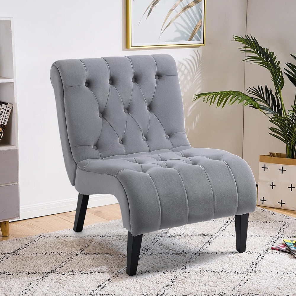 AVAWING Armless Tufted Velvet Accent Chair with Wood Legs, Grey | Soft fade &...