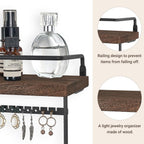 Mkono Hanging Jewelry Organizer Wall Mounted Jewelry Organizer Necklace Holder with Rustic Wood Shelf, Ring Display Box, Ear Studs Earring Holder Bracelet Organizer (Brown)