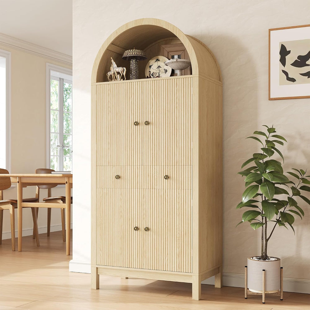 Apicizon 70" Tall Arched Kitchen Pantry Cabinet, 6-Tier Modern Fluted Wo...