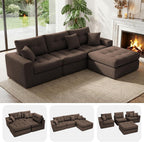 113" L-Shaped Modular Sectional Sofa Chaise Boneless Couch No Assembly | Corduroy Boneless Sectional Couch with Deep Seat, Couches for Living Room, Bedrom, Couch in a Box, Light Gray