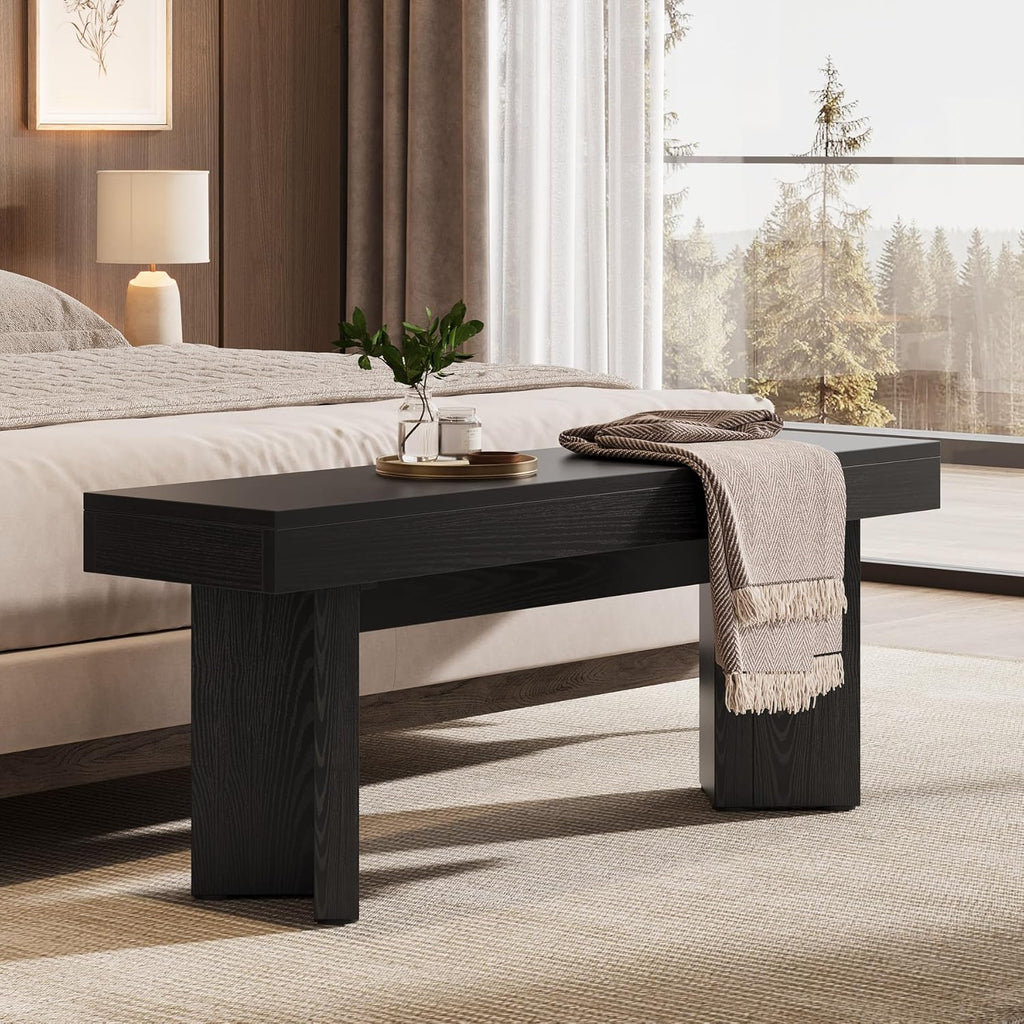 Tribesigns 47" Wooden Entryway Bench | Farmhouse Indoor End of Bed Bench, Long Table Benches Seat for Bedroom, Hallway, Foyer, End of Bed (Black)