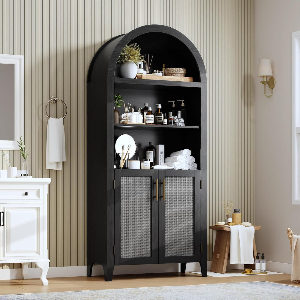 IDEALHOUSE Arched Kitchen Pantry Cabinet with Doors - 5-Tier Open Display She...