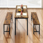 Rovibek Dining Table Set for 4 with 2 Benches – Space-Saving Kitchen Table Set for Kitchen & Dining Room, Rustic