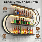 Wine Rack Wall Mounted, 4 Tier Wall Wine Rack with LED Light, Modern Wine Bottle Holder with Wine Glass Hooks, S-shaped Hanging Liquor Storage Display Shelf for Bar (47.24'' * 7.87'' * 59.05'')