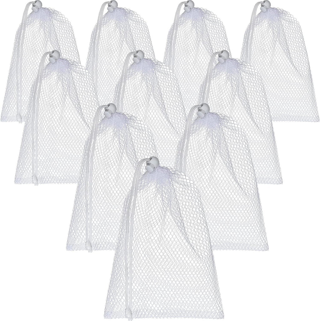 TecUnite 10 Pcs Mesh Bags Drawstring Laundry Bags Large Nylon Mesh Gift Dishwasher Bag with Sliding Drawstring for Kitchen Jewelry Gifts Wedding Favor Home(11.8 x 7.5 Inch,White)