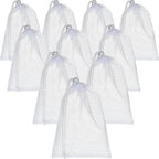 TecUnite 10 Pcs Mesh Bags Drawstring Laundry Bags Large Nylon Mesh Gift Dishwasher Bag with Sliding Drawstring for Kitchen Jewelry Gifts Wedding Favor Home(11.8 x 7.5 Inch,White)
