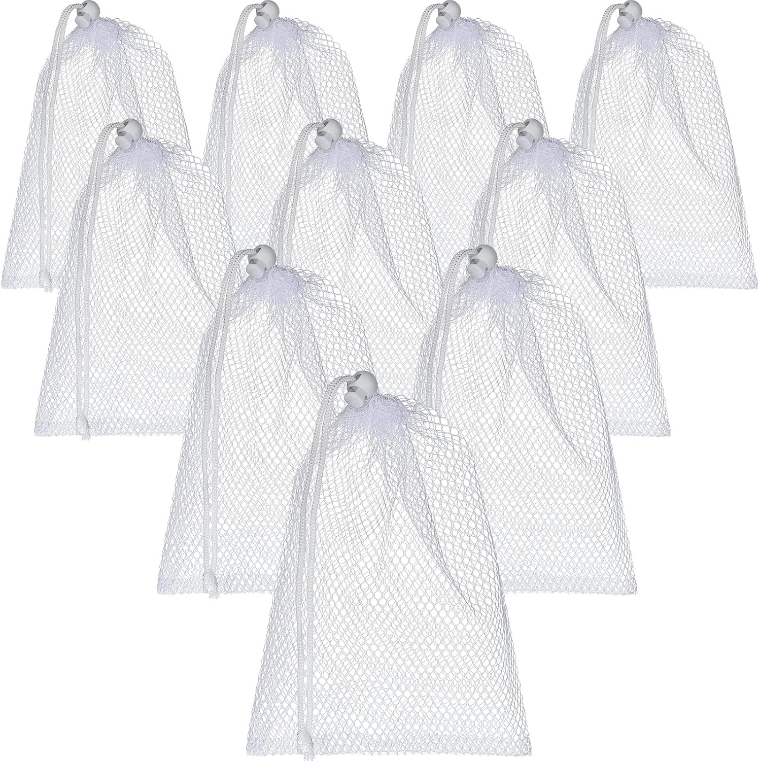 TecUnite 10 Pcs Mesh Bags Drawstring Laundry Bags Large Nylon Mesh Gift Dishwasher Bag with Sliding Drawstring for Kitchen Jewelry Gifts Wedding Favor Home(11.8 x 7.5 Inch,White)