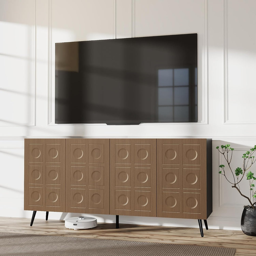 Sideboard Buffet Cabinet with Storage: 63" Black and Oak Mid Century Mod...