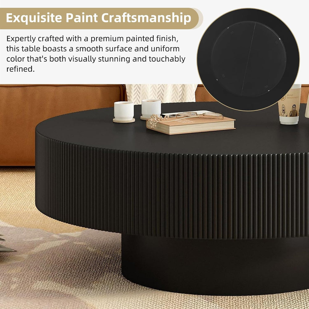 31.5“ Round Fluted Coffee Table, Modern Wood Circle Center Table, Accent Tea ...