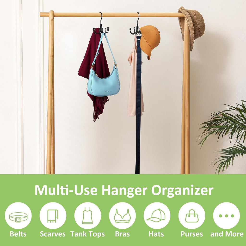 Belt Hanger, Rotatable Belt Organizer Rack for Closet Sturdy Max 24 Belts Storage with 8 Hooks, Hanging Space Saving Closet Organizers for Belts Holder, Black