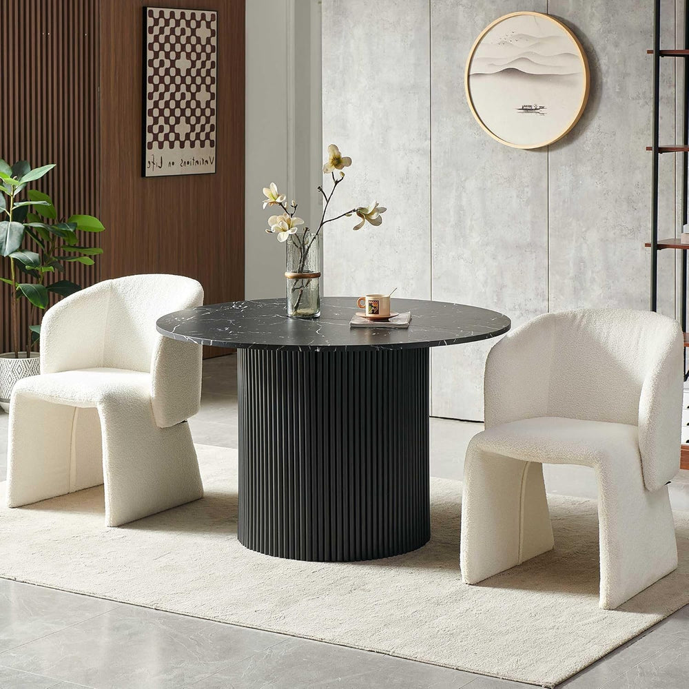 47" Round Dining Table for 4, Modern Farmhouse Marble-Look Foiled Top wi...