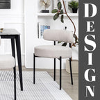 DYHOME Light Grey Boucle Dining Chairs Set of 4, Upholstered Kitchen Dining Room Chairs with Metal Legs, Round Modern Dining Room Chairs