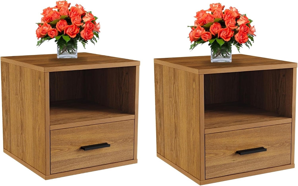 Lavish Home Side Table with Storage - Set of 2 Minimalist Modern Nightstand o...