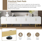 ON-TREND Modern TV Stand with Metal Legs and Gold Handles for TVs Up to 80'', Media Console Table with Cabinets and Adjustable Shelves, Luxury TV Cabinet with Geometric Lines for Living Room, White