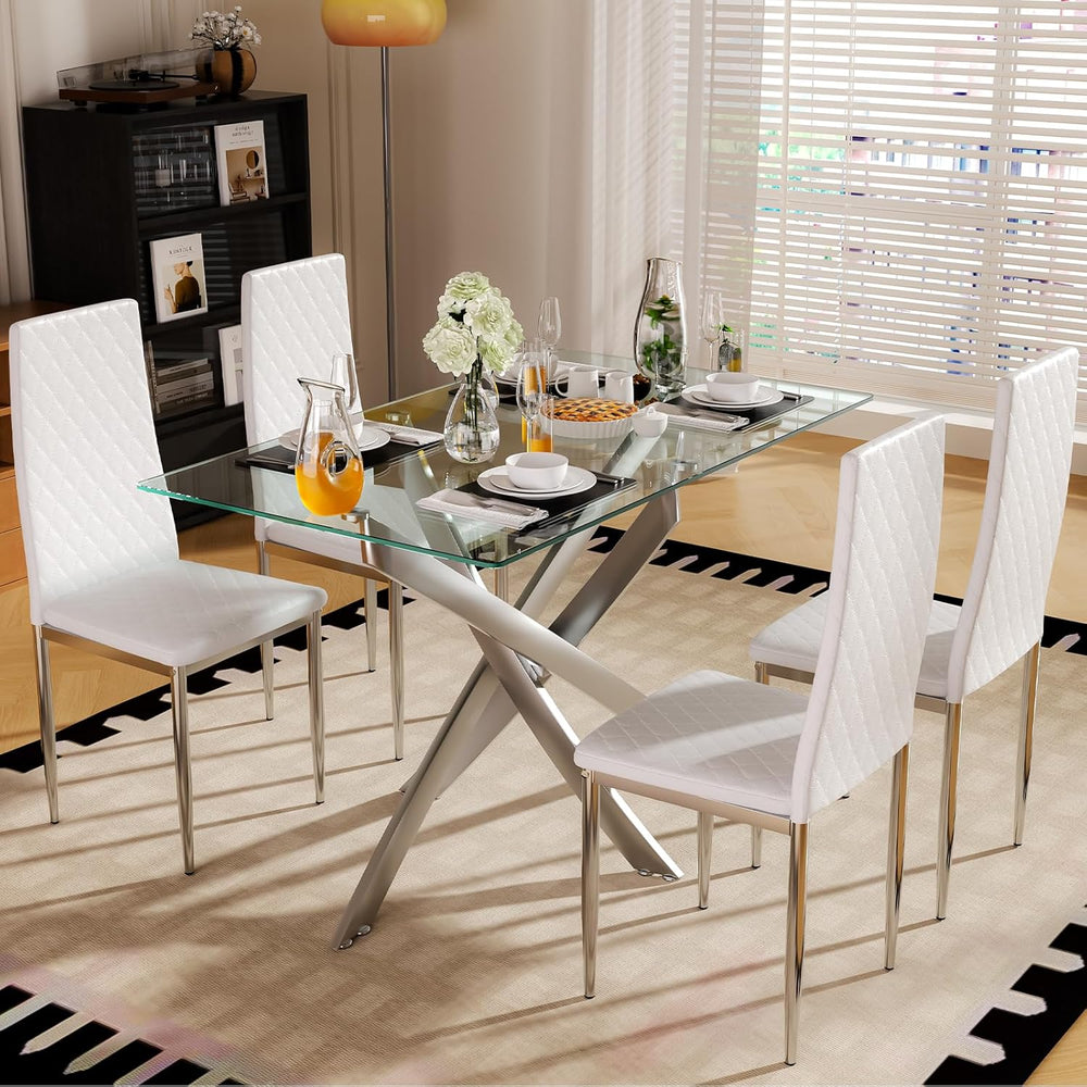 47.24 Inch Glass Dining Table, Rectangular Kitchen Glass Table for 4 People, ...