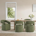 Upholstered Dining Chairs with Casters, Modern Barrel Side Armchair with Rollers for Dining Room, Bedroom, Kitchen, Reading Room, Green, Set of 1