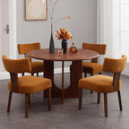 Velvet Dining Chairs Set of 4 Modern Dining Chair with Wood Legs, Upholstered Dining Chairs for Dining Room, Kitchen, Vanity, Living Room, Yellow Brown