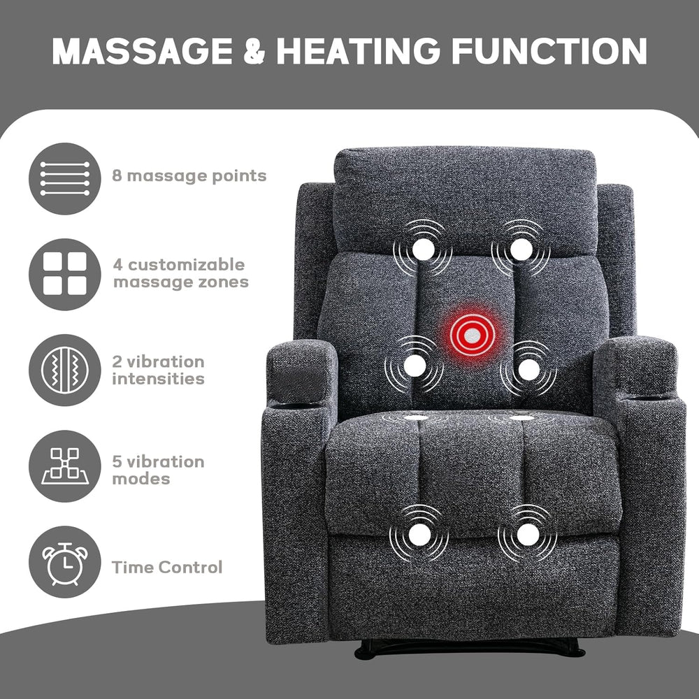 CANMOV Manual Recliner Chair with Massage and Heat, Soft Fabric Recliner Chai...
