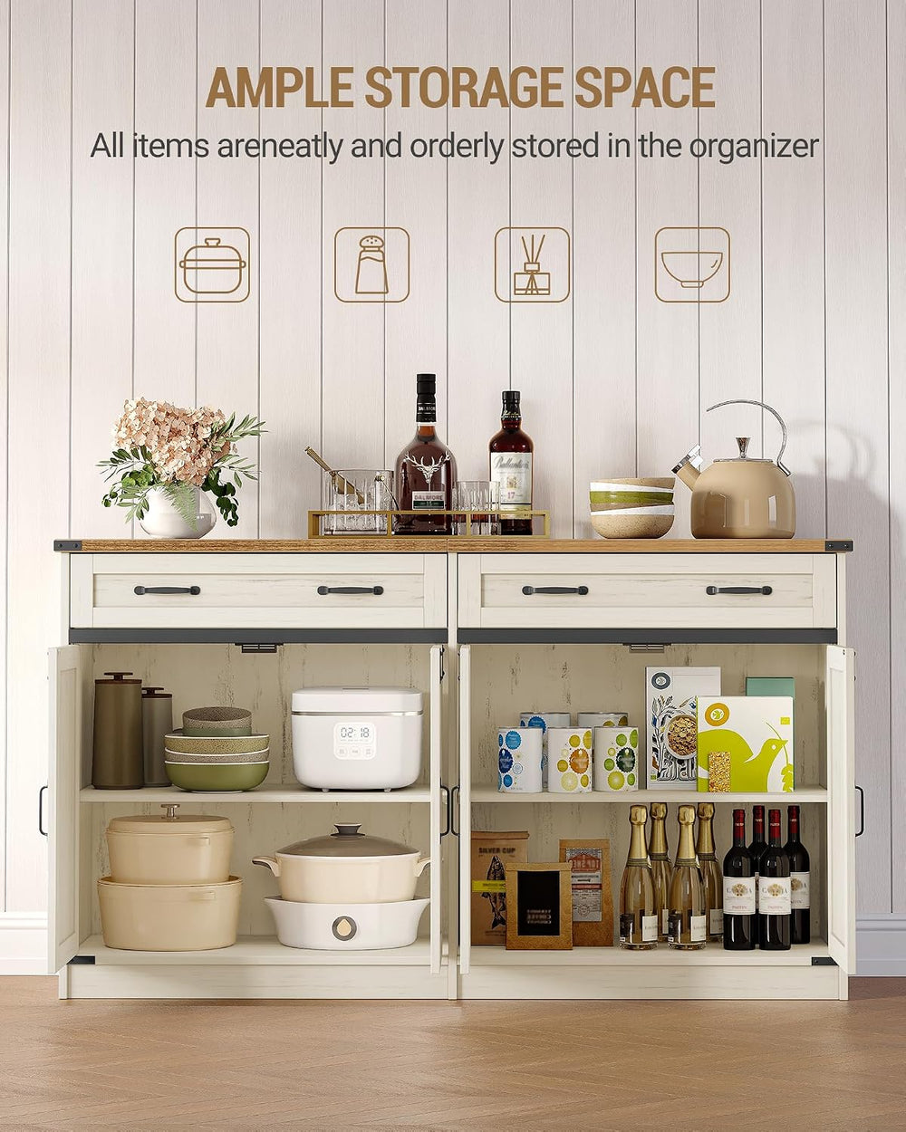 Hzuaneri Kitchen Storage Cabinet, Buffet Cabinet with Storage, Modern Farmhou...