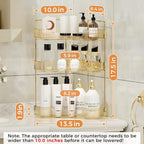 YCIA&DONE Corner Bathroom Counter Organizer, Makeup Organizer for Vanity, Skincare Cosmetic Perfume Tray, Corner Countertop Shelf Rack Storage for Bathroom Kitchen 3 Tiers (Amber Gold)