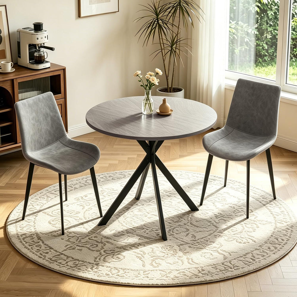 31.5" Small Round Dining Table Set for 2, Mid-Century X-Shaped Leg Table