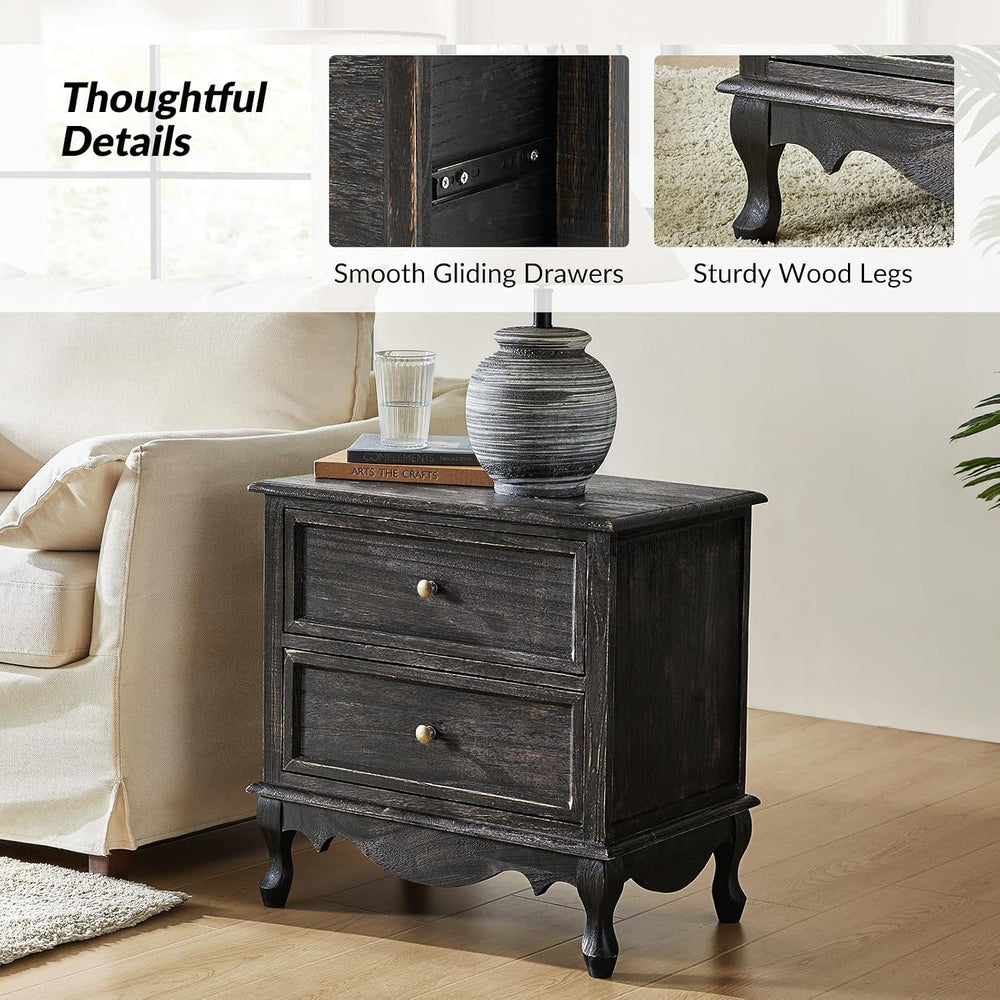 HULALA HOME Solid Wood End Tables Set of 2 with Charging Station Space, Vinta...