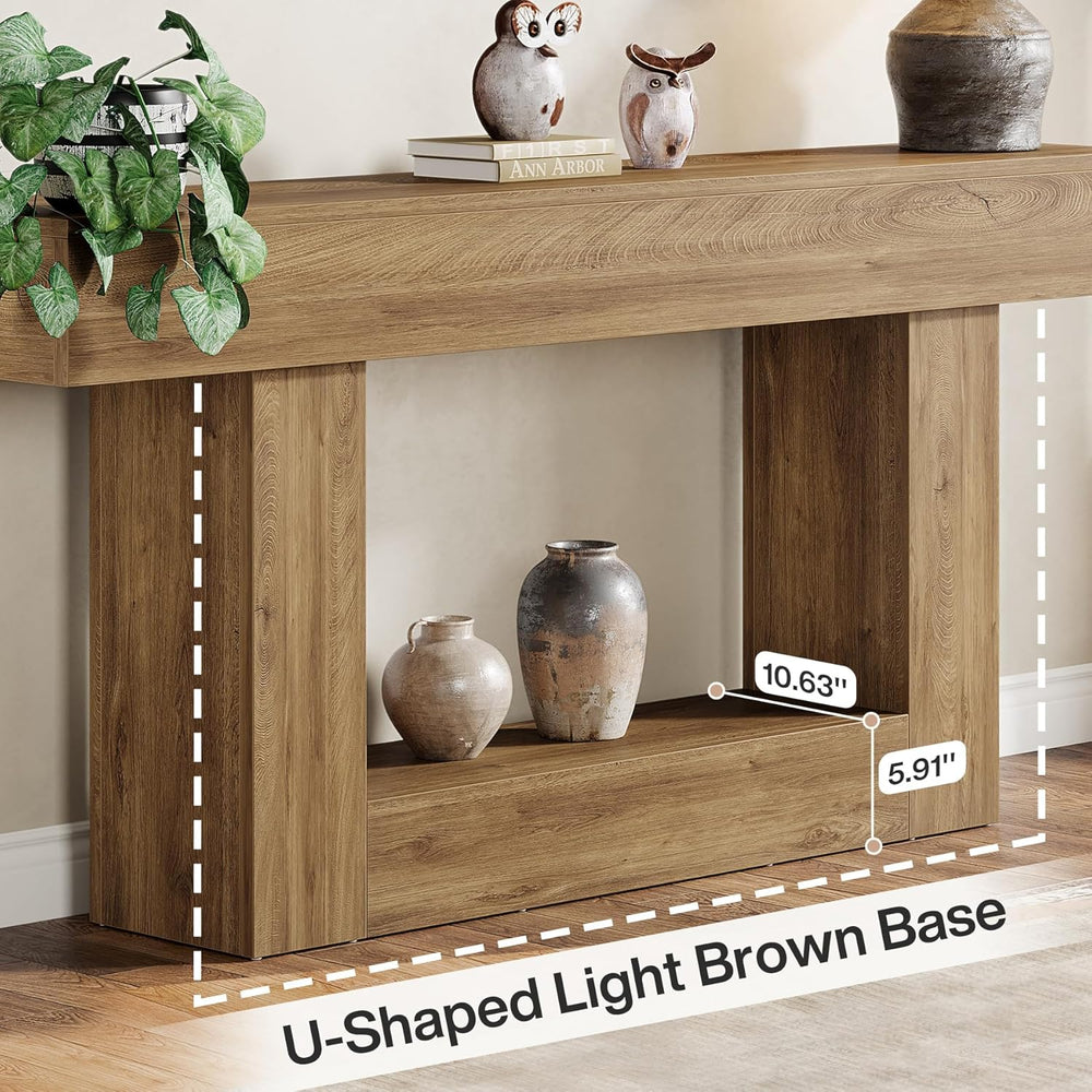 Tribesigns 63" Console Table, Farmhouse 2-Tier Entryway Table with U-Sha...
