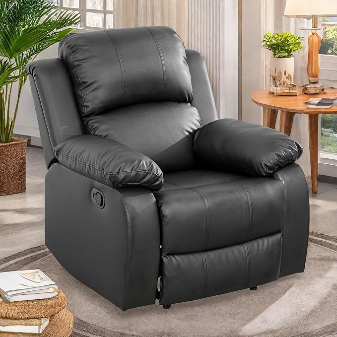 Oversized Recliner Chair, Leather Power Electric Recliners with Home Theater Seating, Single Recliner Sofa Breathable Living Room Chairs for Adults Reading Gaming, Black