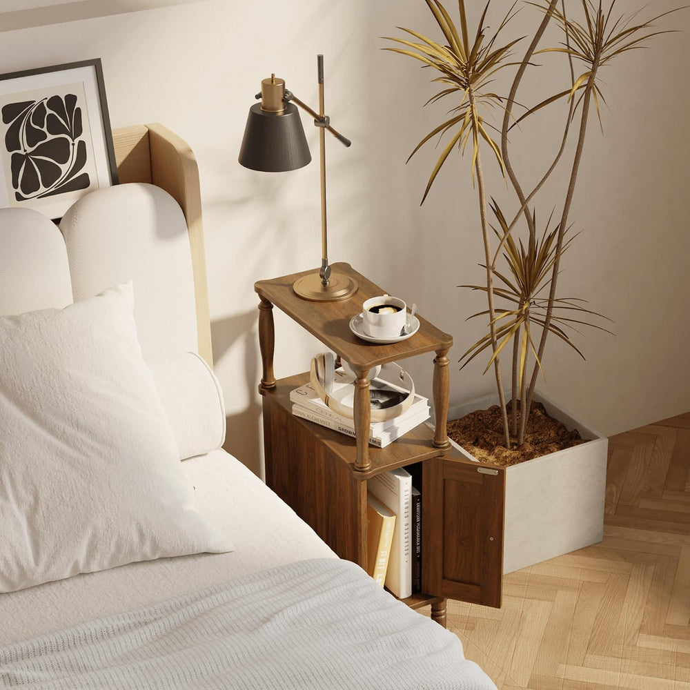Veegle Narrow Nightstand,Mid-Century Modern Nightstand with Storage, Skinny E...
