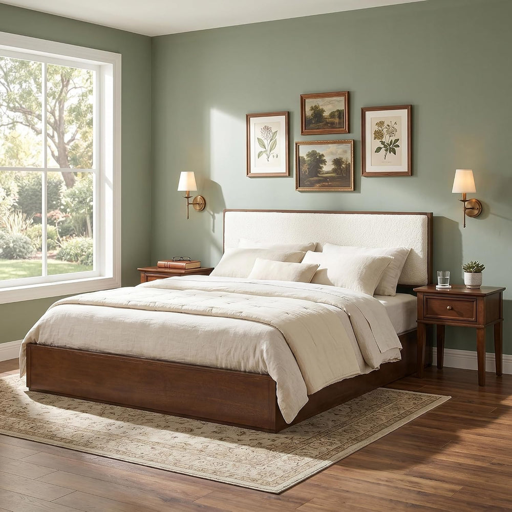 Merax Walnut Queen Size Platform Bed Frame, Modern Minimalist Wood Bed Frame ...