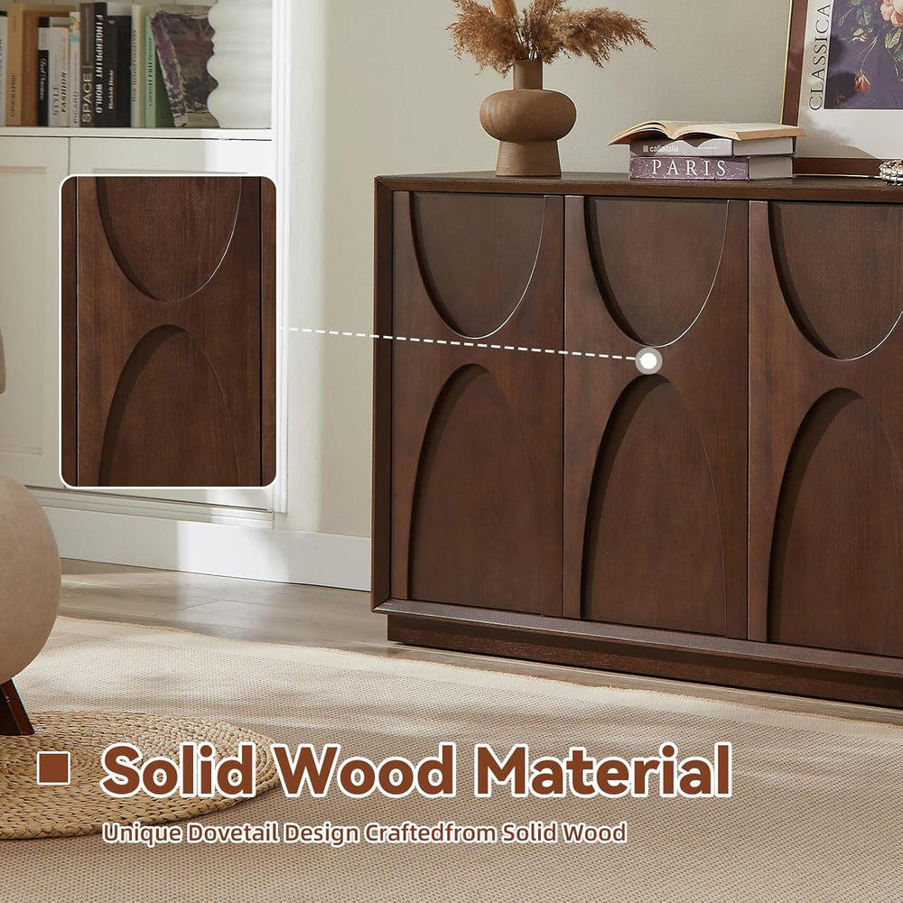 59" Sideboard Buffet Cabinet with Storage, Mid-Century Modern Sculpted D...