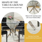 5-Piece Glass Dining Table Set for 4, Include 36" Round Tempered Glass Kitchen Table and 4 Black High Back Chairs for Dining Room, Living Room (Silver Table Legs)