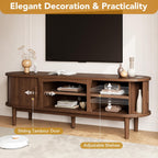 Decofy 63" Fluted TV Stand for TVs Up to 70" with Charging Station, Walnut | Mid Century Modern Built-in Charging Station Sliding Tambour Doors Adjustable Shelves Entertainment Center Solid Wood Legs