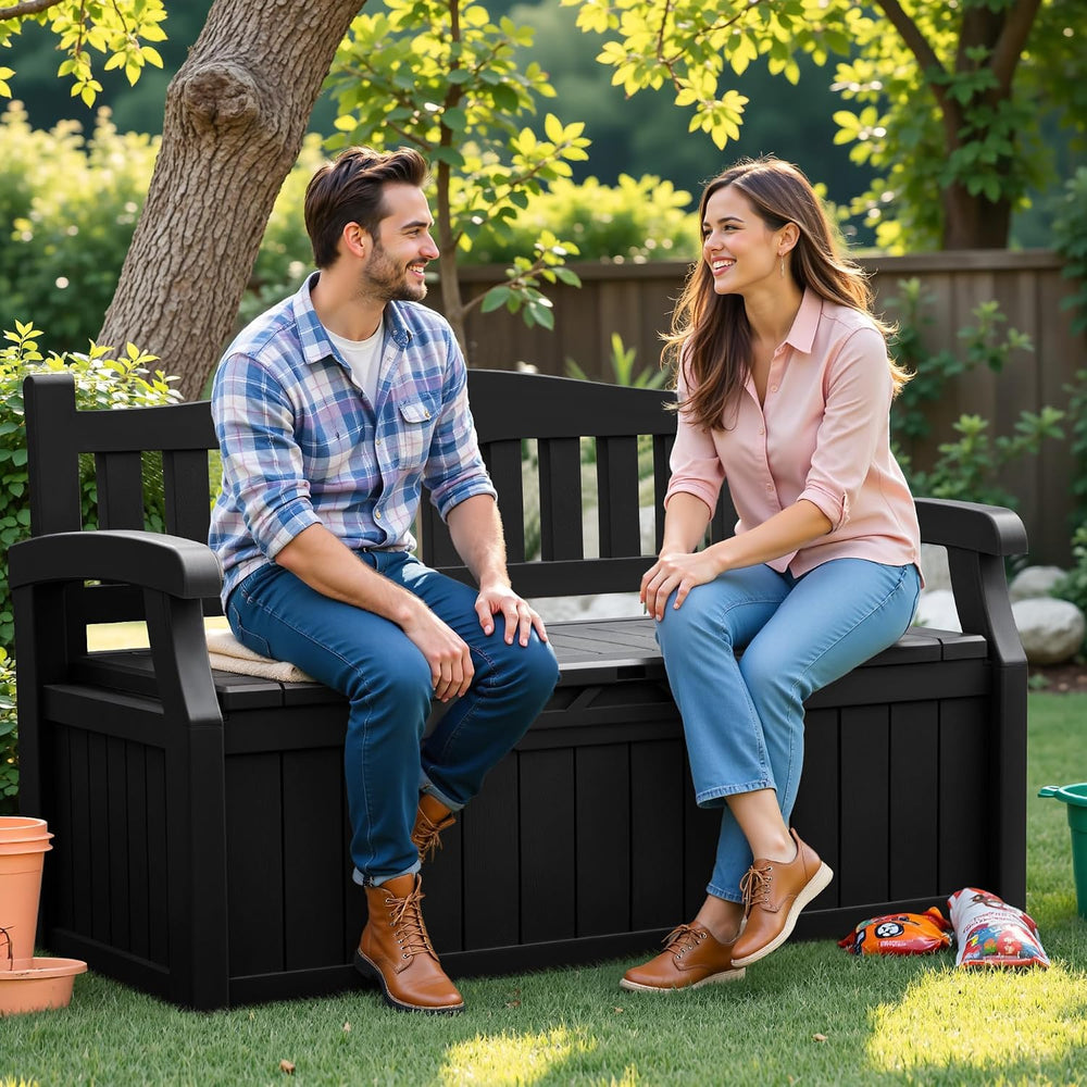 Flamaker 80 Gallon Storage Bench, Deck Box with Seat Waterproof All-Weather