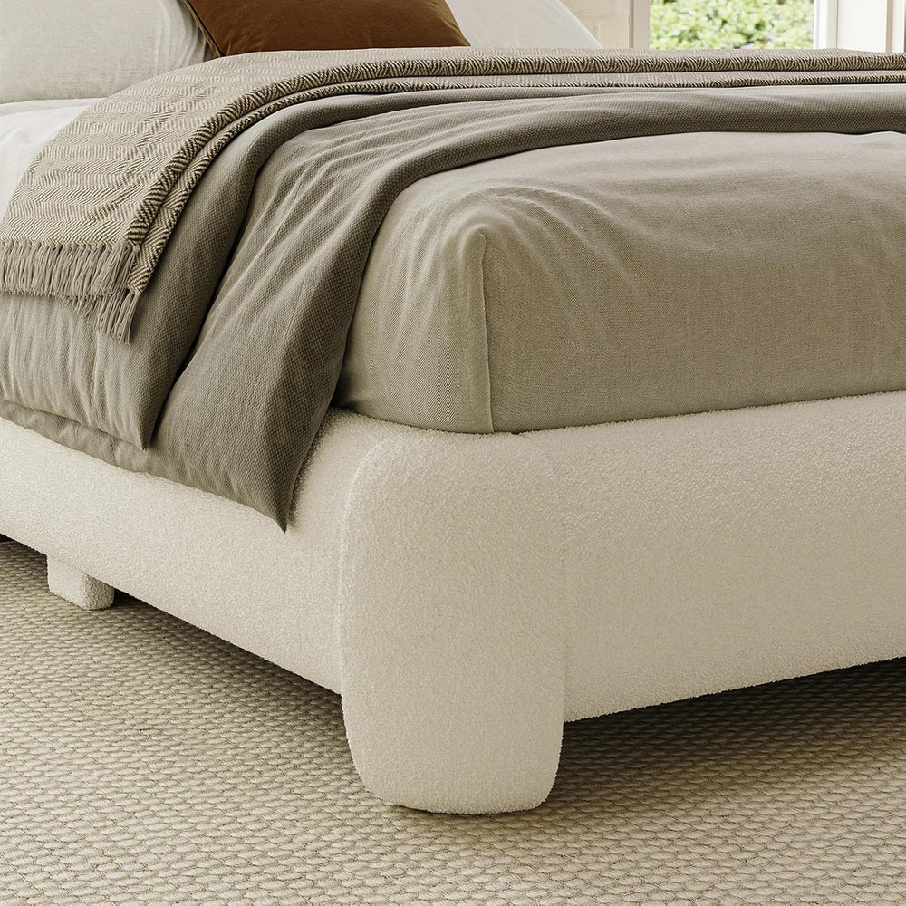 Cloud Full Size Platform Bed Frame, Soft Boucle Bed Frame with Round Corner, ...