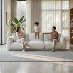 Sofa Couch, 100", 3 Seater, Solid Wood Frame, Boucle, Minimalist, Cream | Mid Century Modern 3 Seater Upholstered Couch, Nordic Minimalist Comfy Sofa, Solid Wood Frame Living Room Furniture