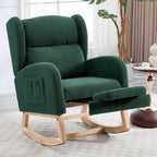 NIOIIKIT Nursery Rocking Chair with Footrest, Teddy Upholstered Glider Chair, Rocker Nursery Chair with Side Pocket, Glider Rocker, Accent Reading Chair for Living Room (Green)
