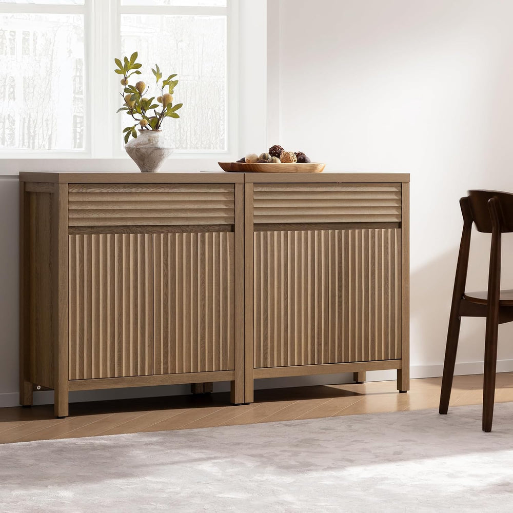 SICOTAS 87" Extra Large Buffet Cabinet with Storage, Modern Fluted Sideb...