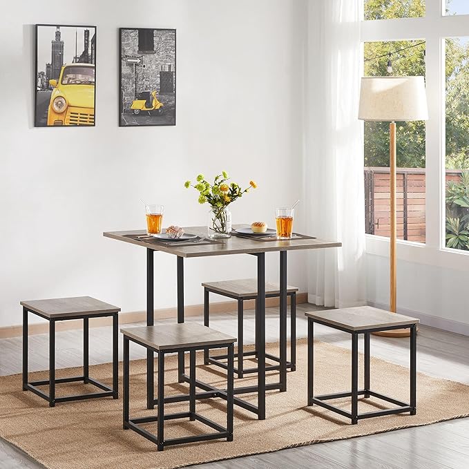 Yaheetech Dining Table Set for 4 Industrial Kitchen Table with 4 Chairs, Spac...