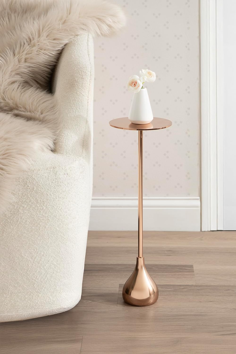 Kate and Laurel Hersi Decorative Modern Pedestal Drink Table, 7 x 7 x 20, Ros...