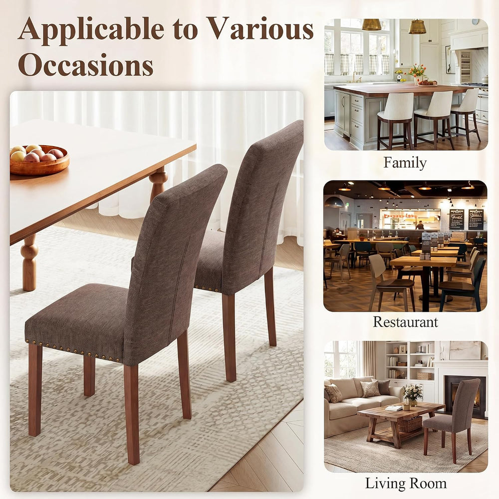 Farmhouse Dining Chairs Set of 6, High Back with Wooden Legs and Nailhead Tri...