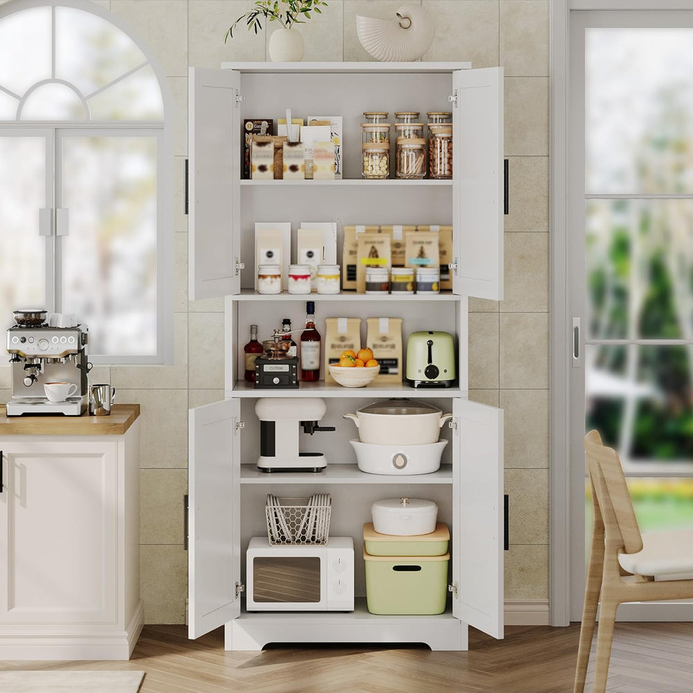 Tall Kitchen Pantry Cabinet with 4 Doors, 70 Inch Freestanding Storage Sidebo...