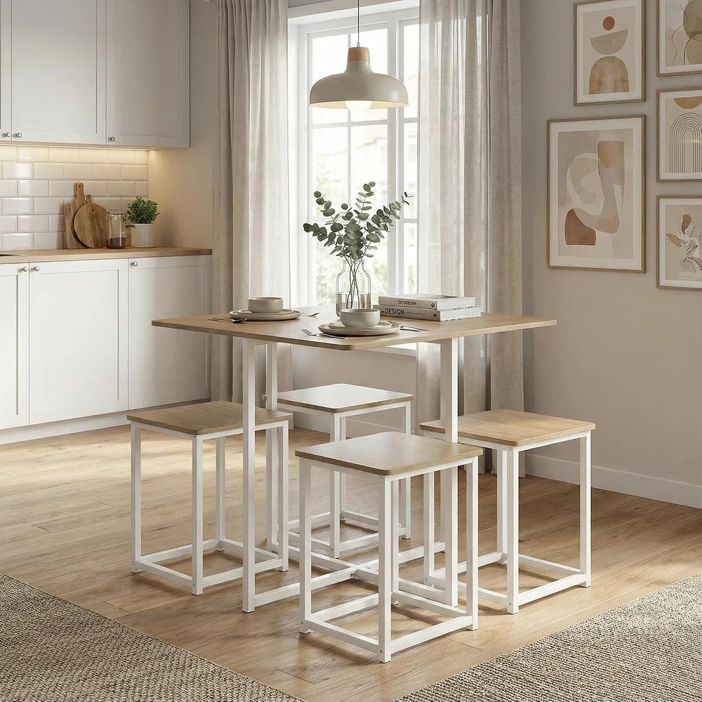 Tangkula Compact Dining Table Set for 4, Small Kitchen Table Set with Square ...