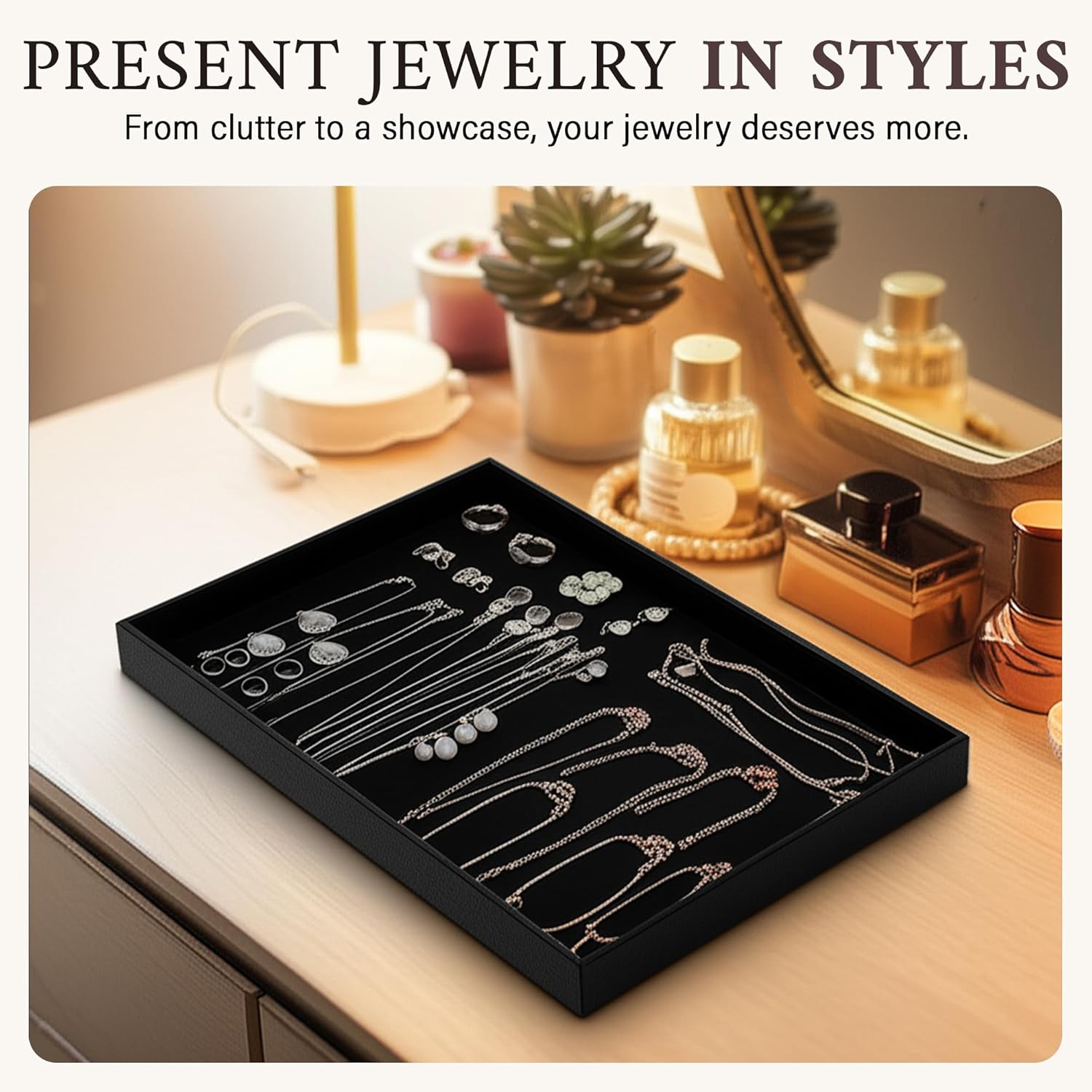 RJ Displays 6 Pack Stackable Jewelry Tray Set, Stackable Plastic Jewelry Organizer Tray, Jewelrys Drawer Organizers, Drawers Inserts, Earring Organizer for Women Perfect Trays (Black) 14.75x8.25x1 IN