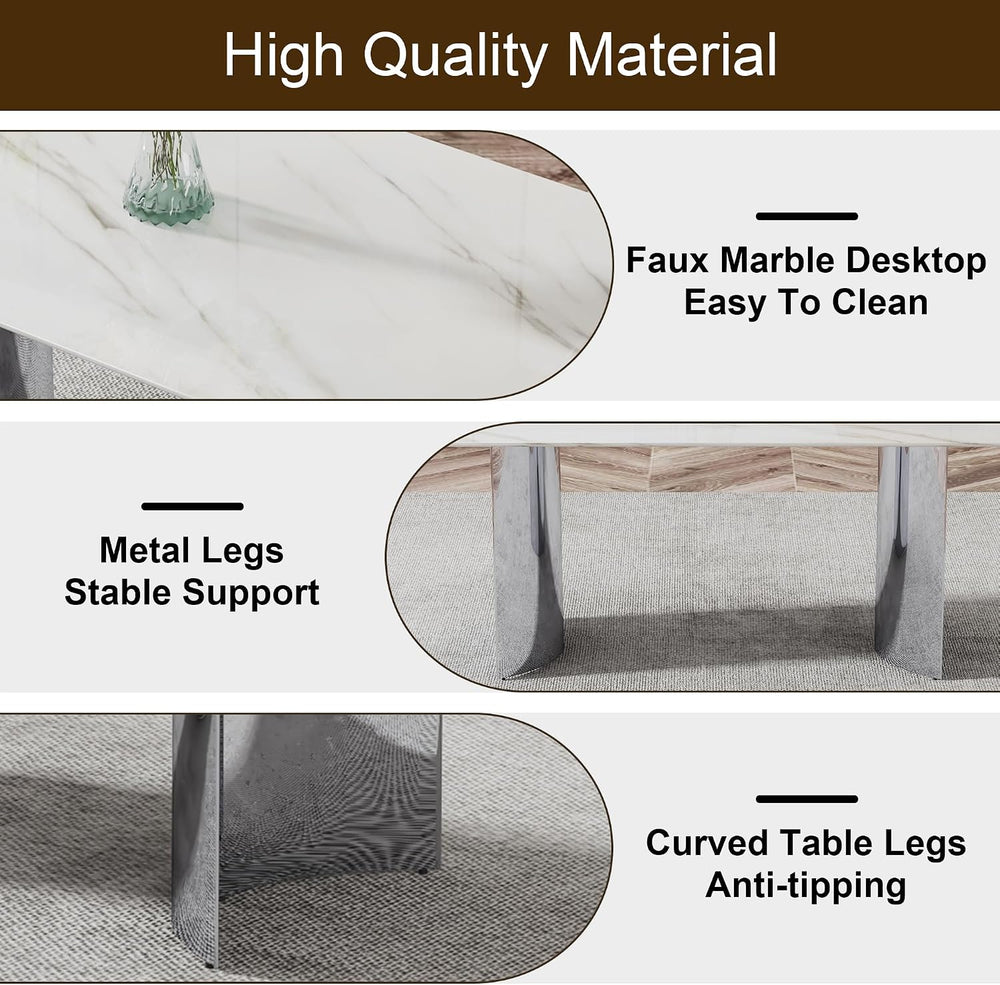 Marble Dining Table Set for 6,63" Kitchen Table Set of 6,Rectangle Dinin...