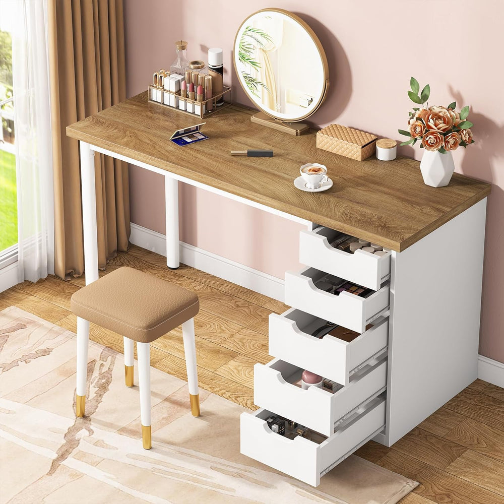 Tribesigns 47 inches Vanity Desk with 5 Drawers, Modern Makeup Desk with Muli...