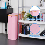 efluky Slim Laundry Basket with Lid, Narrow Laundry Hamper with Removable Bag, Skinny Dirty Clothes Basket with Bamboo Handles for Bathroom, Bedroom & Laundry Room, 75L Pink