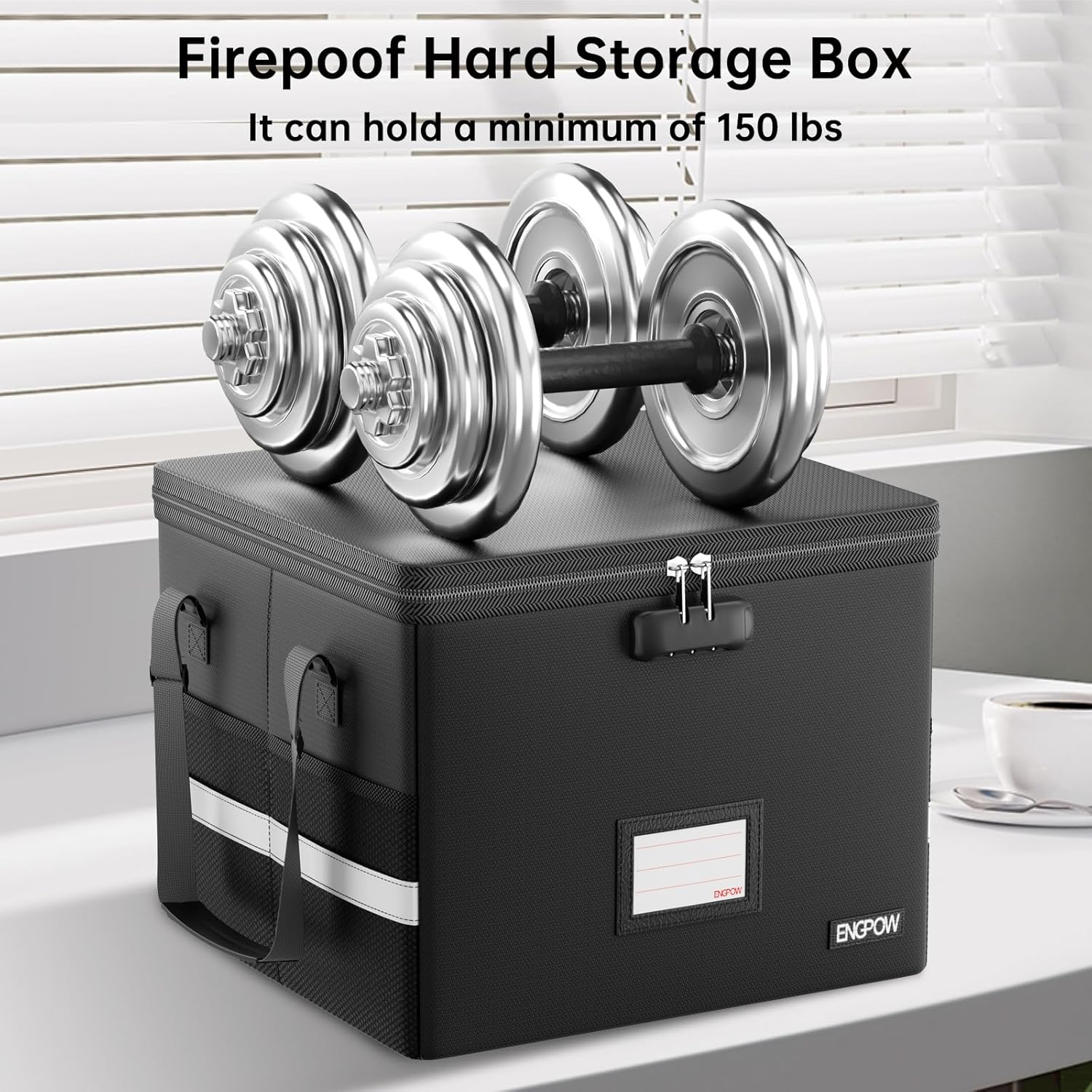 ENGPOW 5200°F Fireproof Document Box with Lock, Heat Insulated Collapsible File Storage Organizer with Handle, Portable Home Office File Cabinet for Hanging Letter/Legal Size Folder, Black