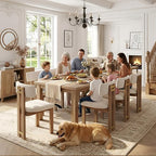 HNY Modern Farmhouse Linen Dining Chairs Set of 6, Beige Fabric Upholstered Dining Room Kitchen Chairs with Natural Wood Frame & Curved-Back, Armless Accent Wood Chairs for Dining Living Room