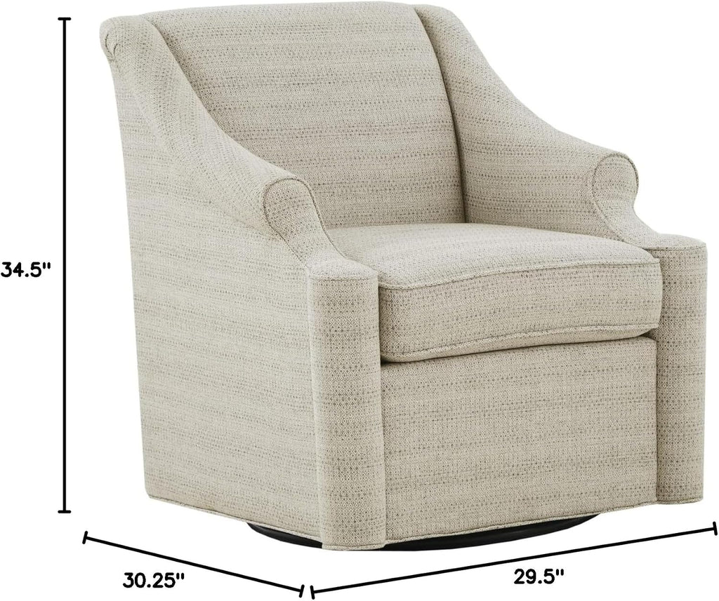 Madison Park Swivel Glider Chair for Living Room, High Back Bedroom Lounge Foam Seat Cushion Upholstered, Nursery Furniture, Metal Base, Fully Assembled, 29.5" W x 30.25" D x 34.5" H, Tan